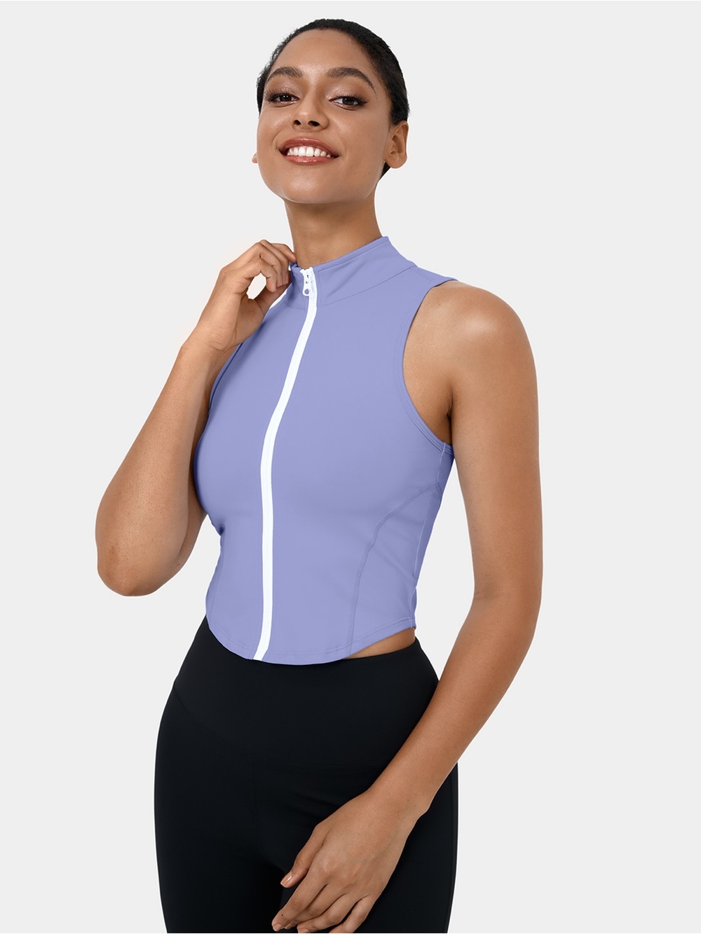 Halara Sleeveless Zip-Front Crop Top in Lavender